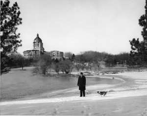 Boe walking dog at Capitol 1965
